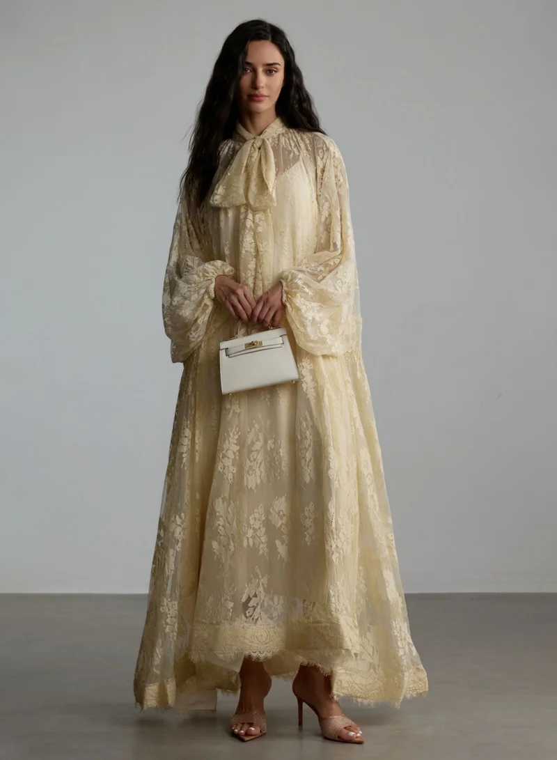 سنفير فستان ماكسي شفاف دانتيل زهري كاثرين